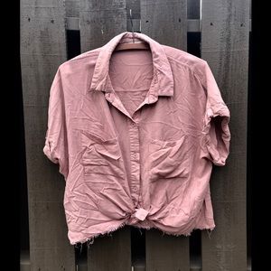 Pink crop with fringed bottom